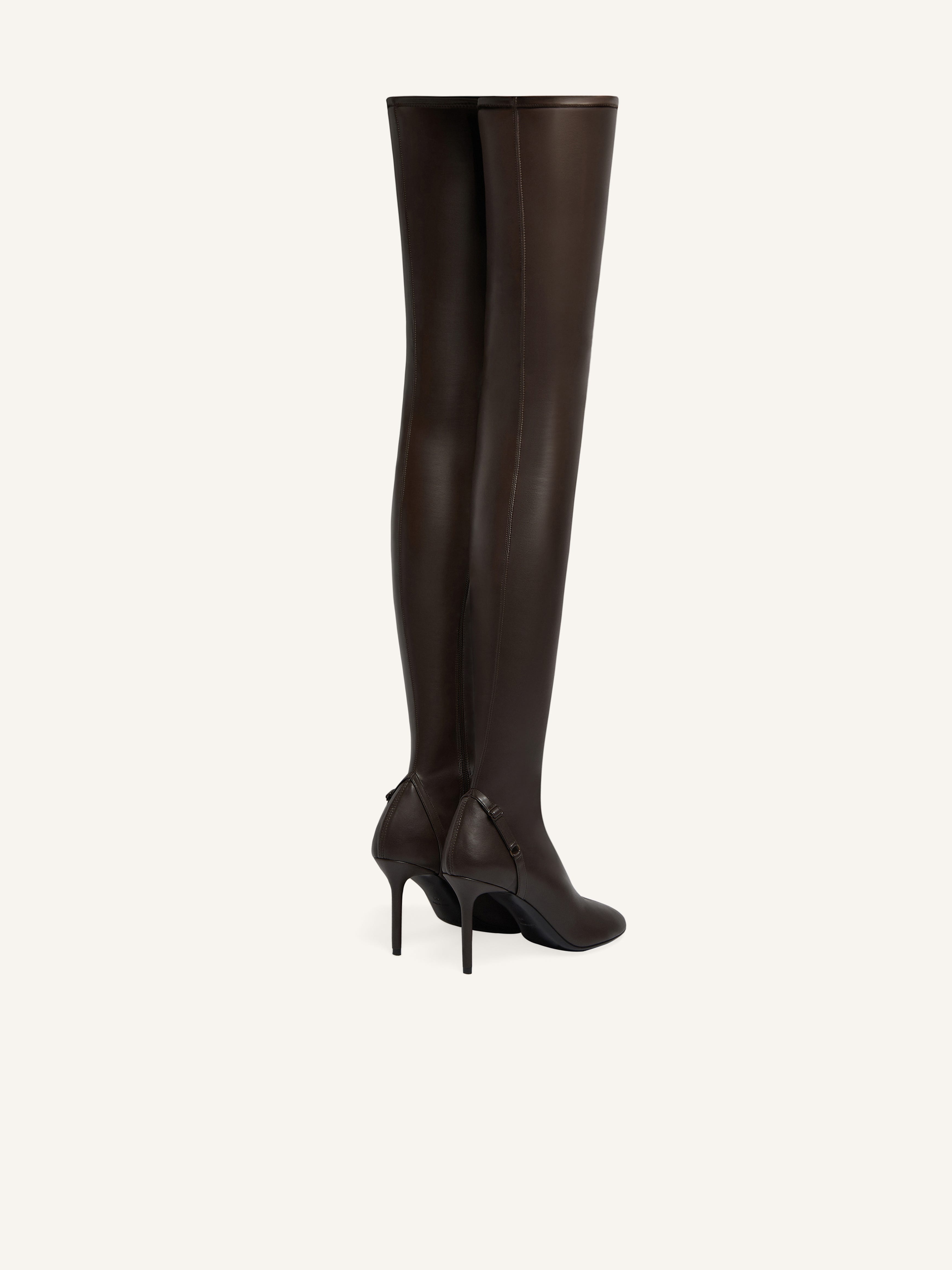 OBLIQUE STRETCH LEATHER EFFECT THIGH BOOTS - 3