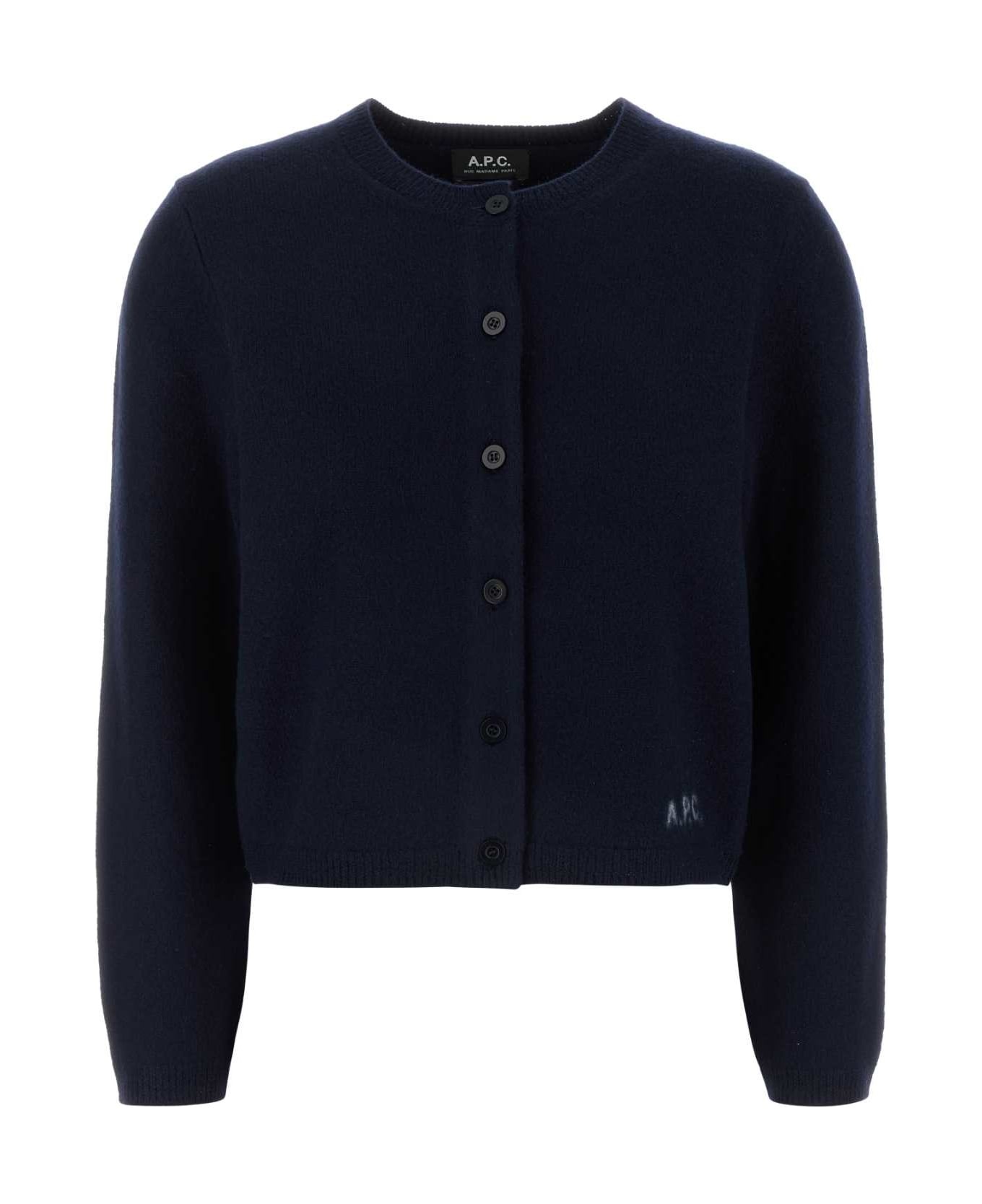 Navy Blue Wool Cardigan - 1