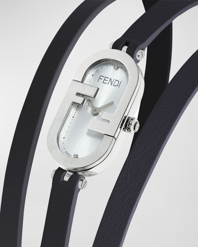 FENDI O'Lock Vertical Oval Calf Leather Wrap Watch, Black outlook