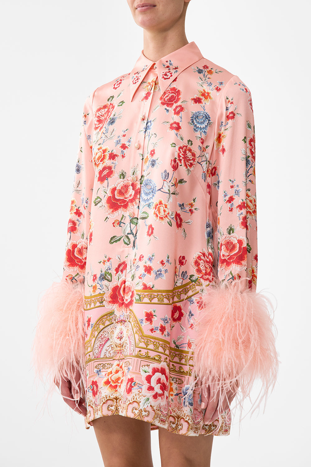 MINI SHIRT DRESS WITH FEATHERS - 5
