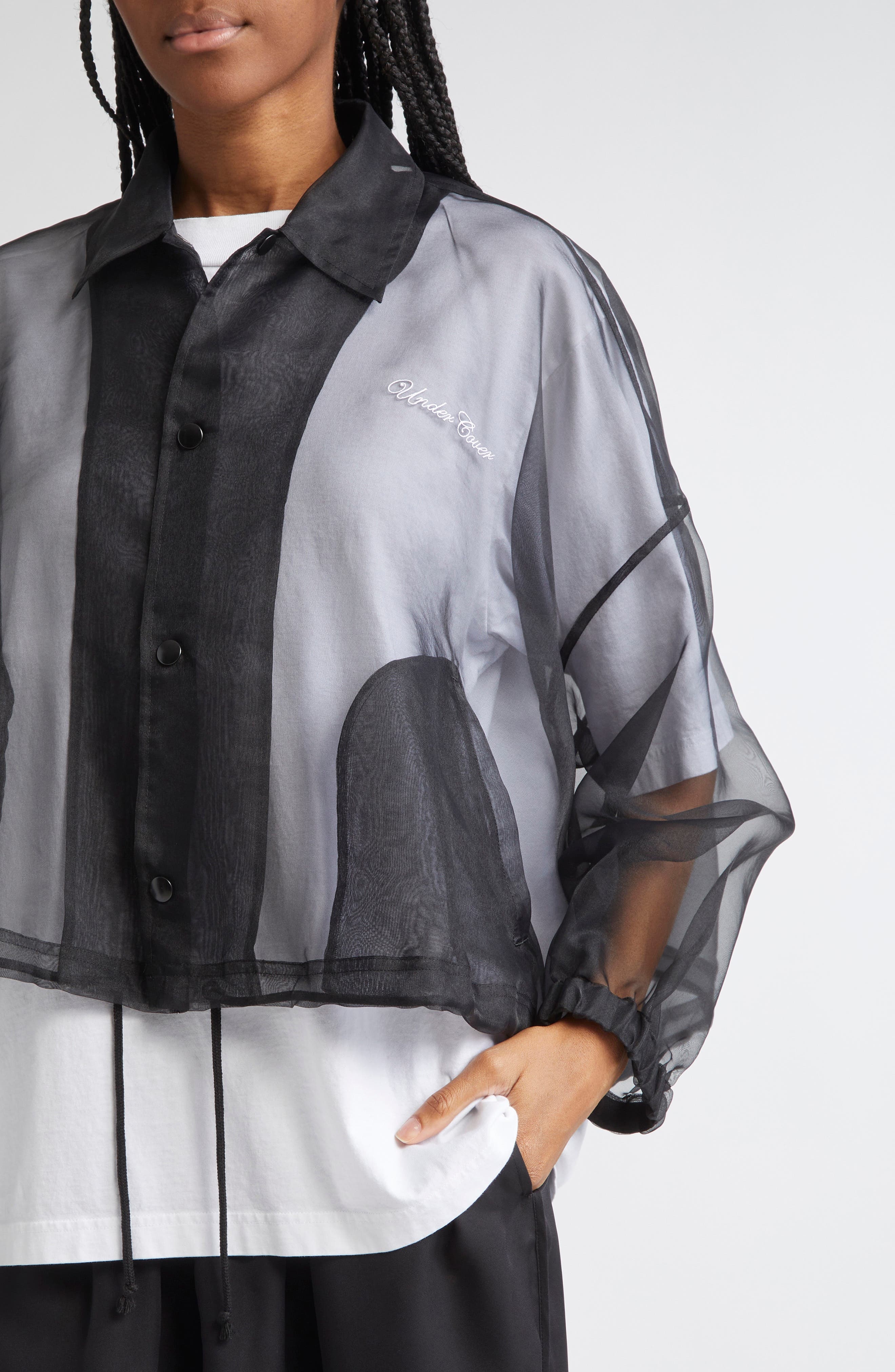 Undercover Logo Embroidered Organdy Coach's Jacket in Black at Nordstrom - 5