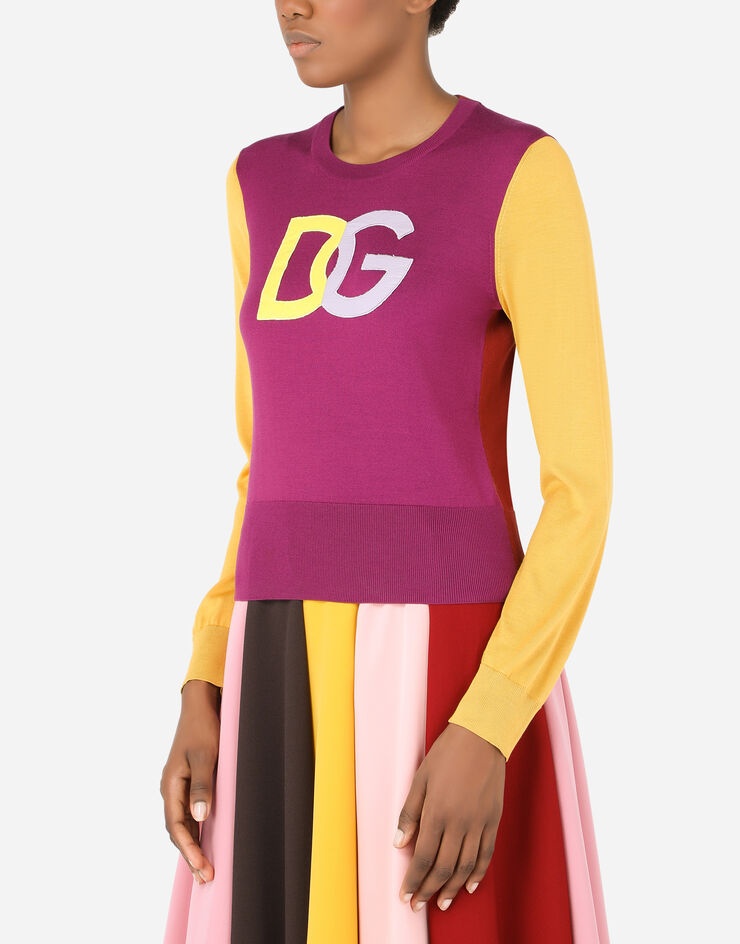 Multi-colored silk sweater with patent leather DG patch - 4