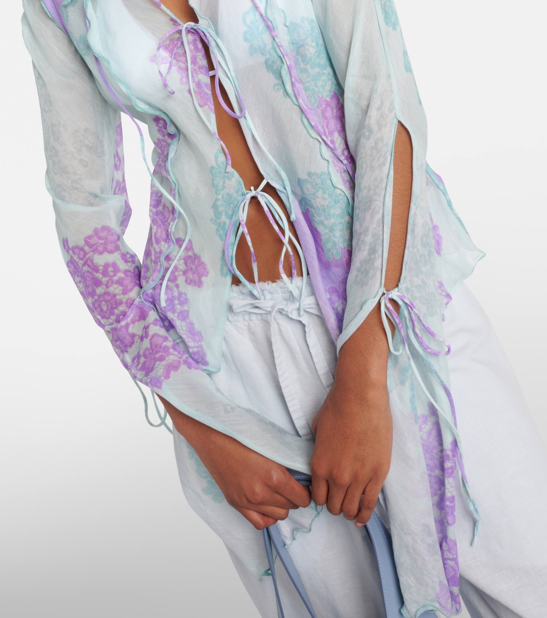 Printed cotton and silk chiffon top - 5
