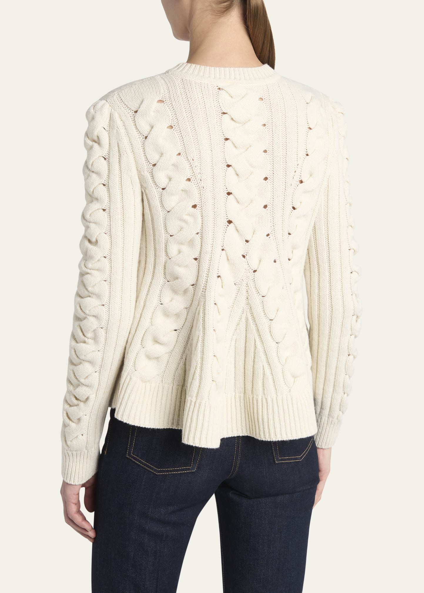 Peplum Cable-Knit Wool Cashmere Sweater - 3