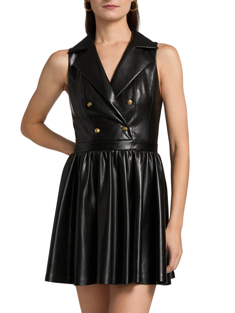 Women's Emmy Faux-Leather Surplice Minidress - Black 3