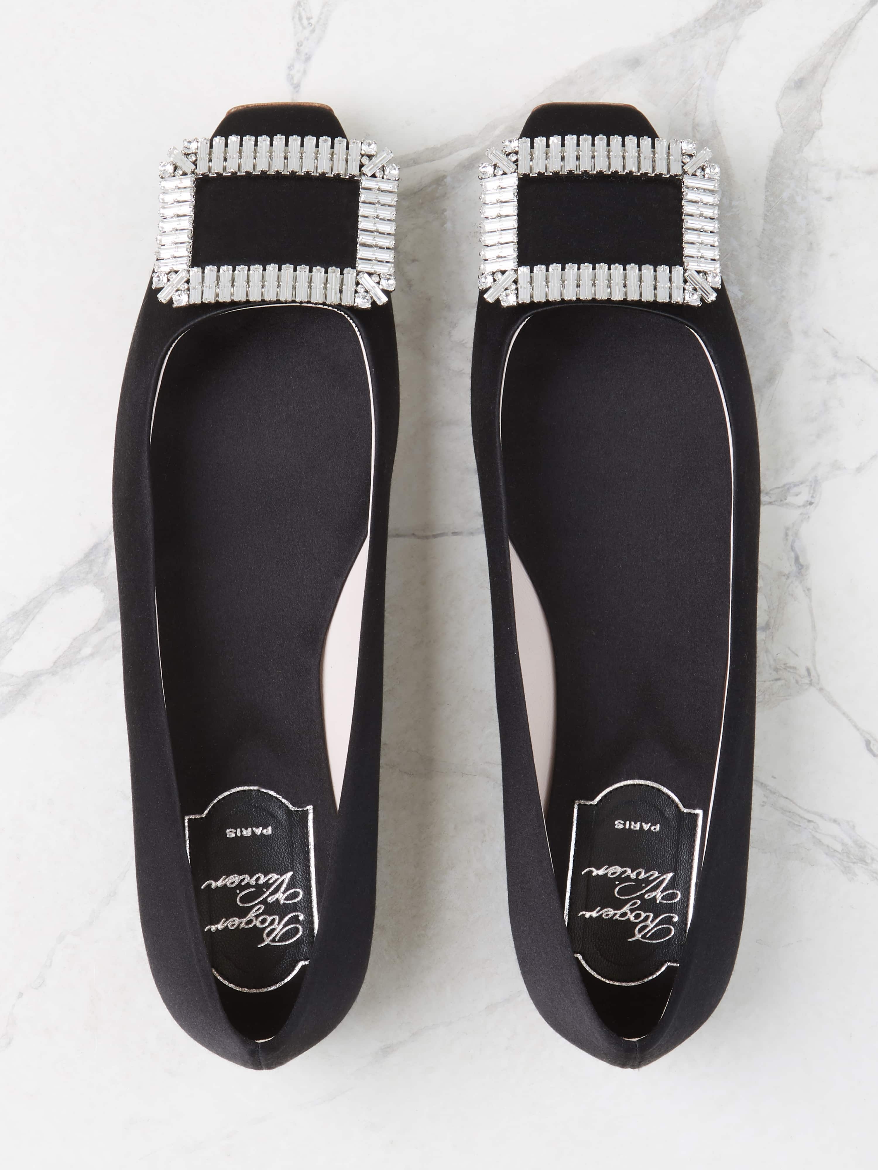 Trompette Crystal Buckle Ballerinas in Satin - 4