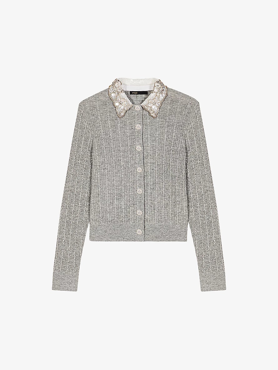 Embellished-collar wool and cashmere cardigan - 1