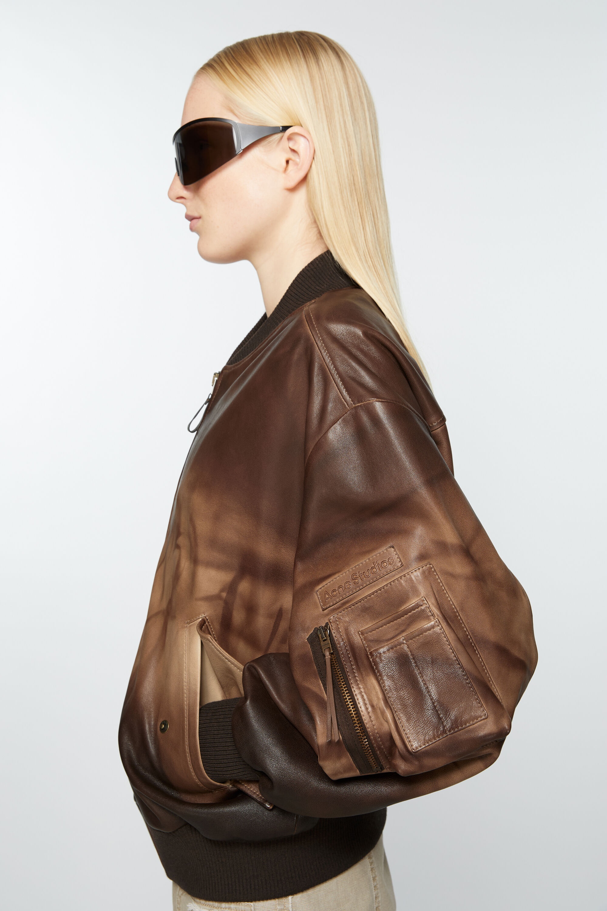 Leather bomber jacket - Brown - 5