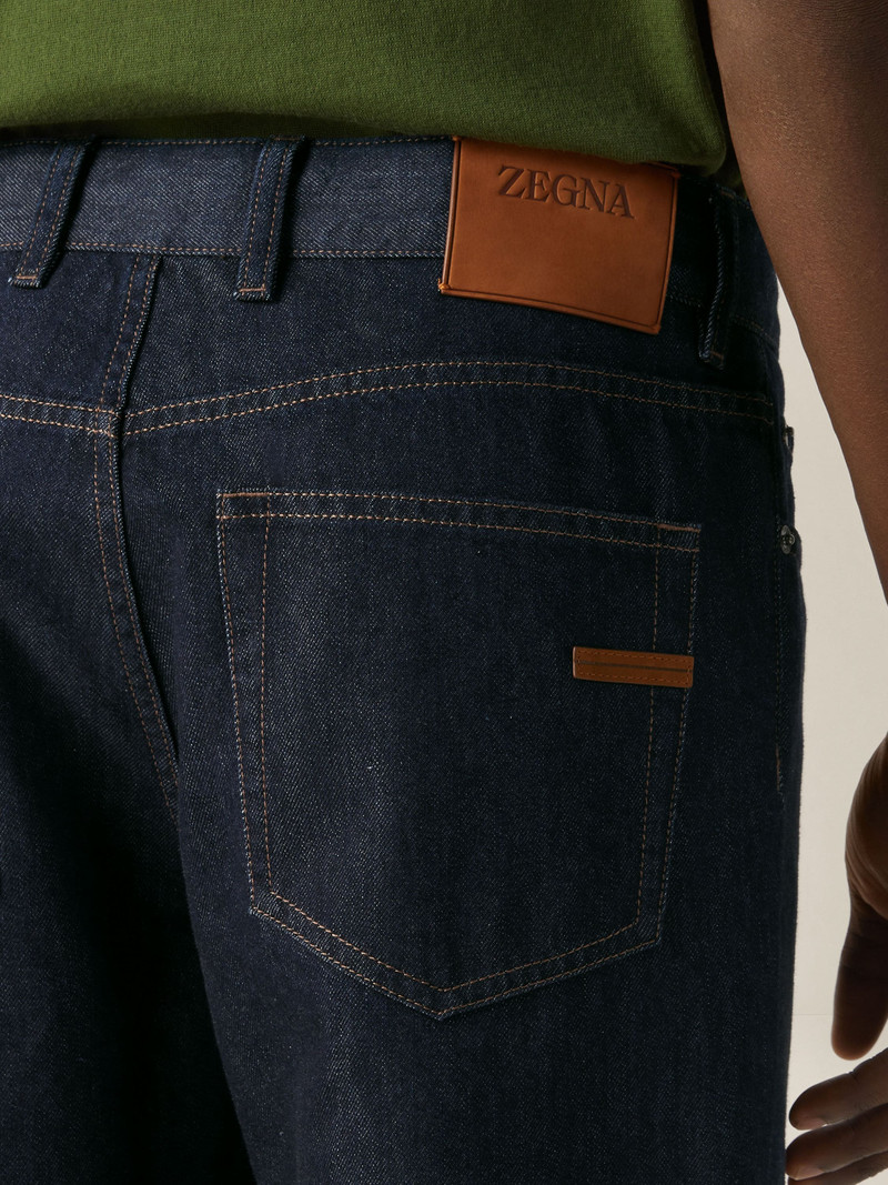 ZEGNA DARK BLUE RINSE-WASHED COTTON AND SILK ROCCIA JEANS outlook