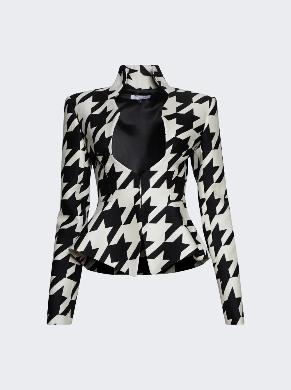 Tailored Houndstooth Peplum Blazer Black And White - 1
