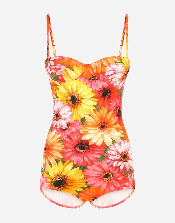 One-piece swimsuit with gerbera-daisy print - 1