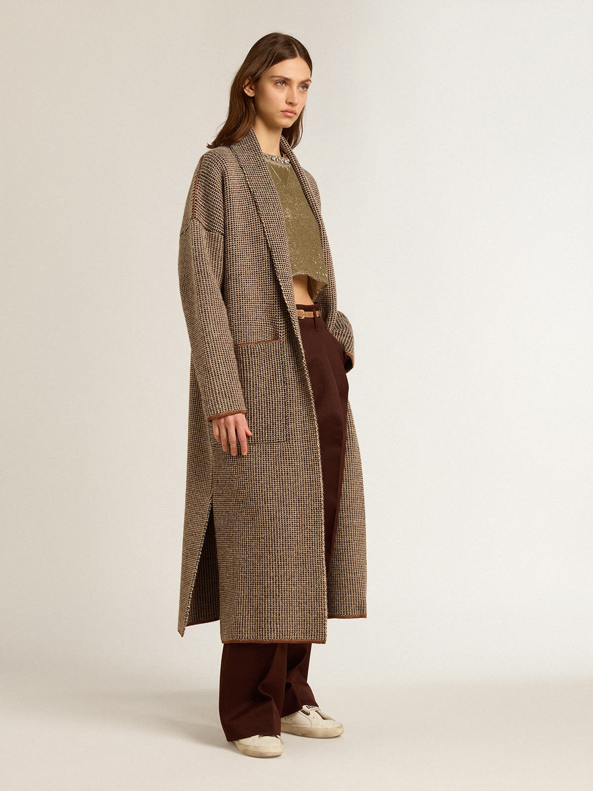 Long brown cardigan with belt - 3