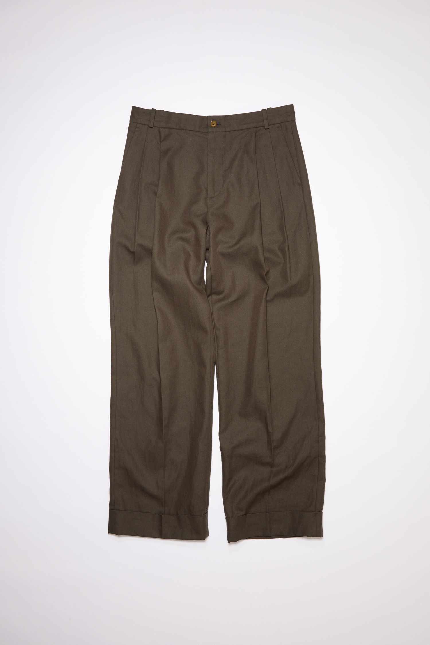 Linen blend trousers - Dark Olive - 5