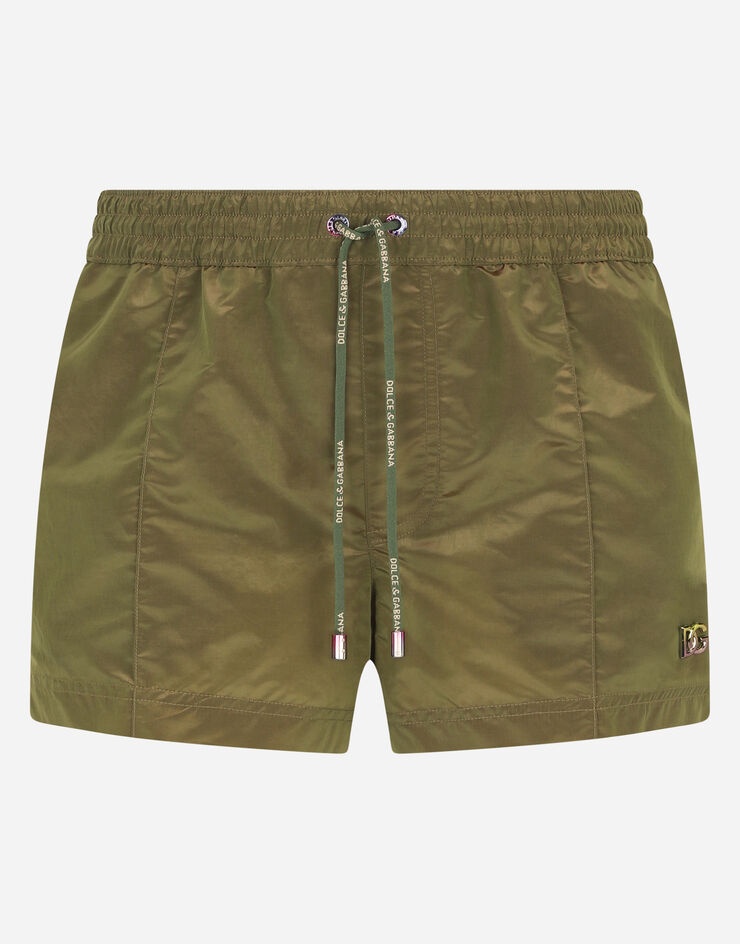 Short iridescent fabric swim trunks with DG logo - 1