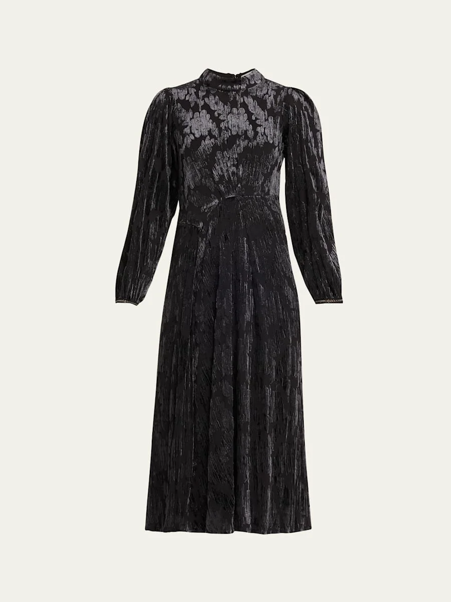 Regine Long-Sleeve Burnout Midi Dress - 1