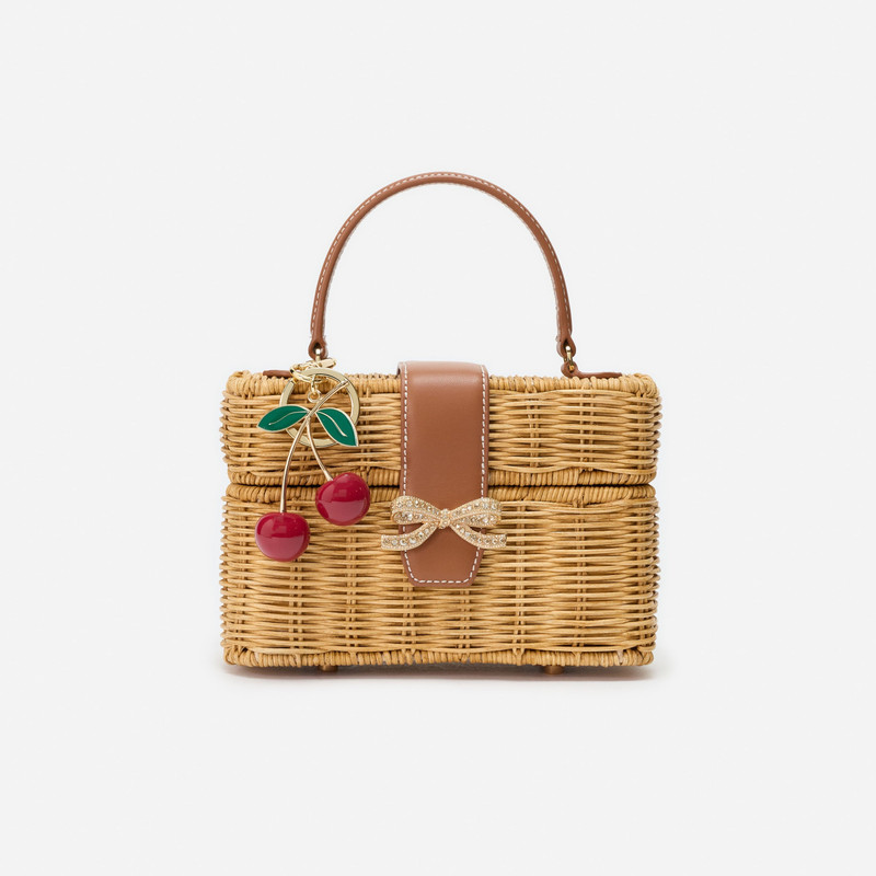 Rattan Cherry Charm Mini Basket Bag 1