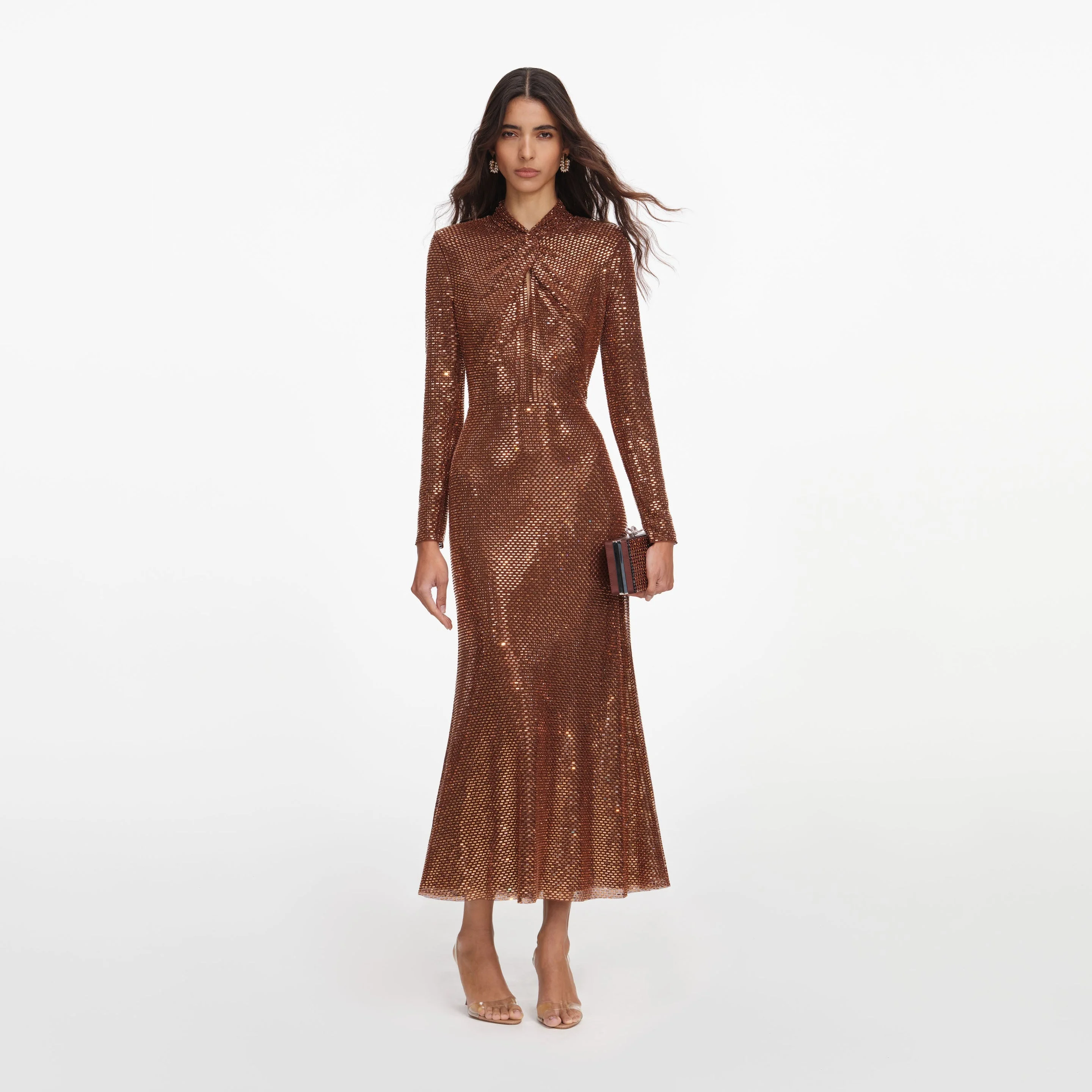 Bronze Rhinestone Midi Dress - 1
