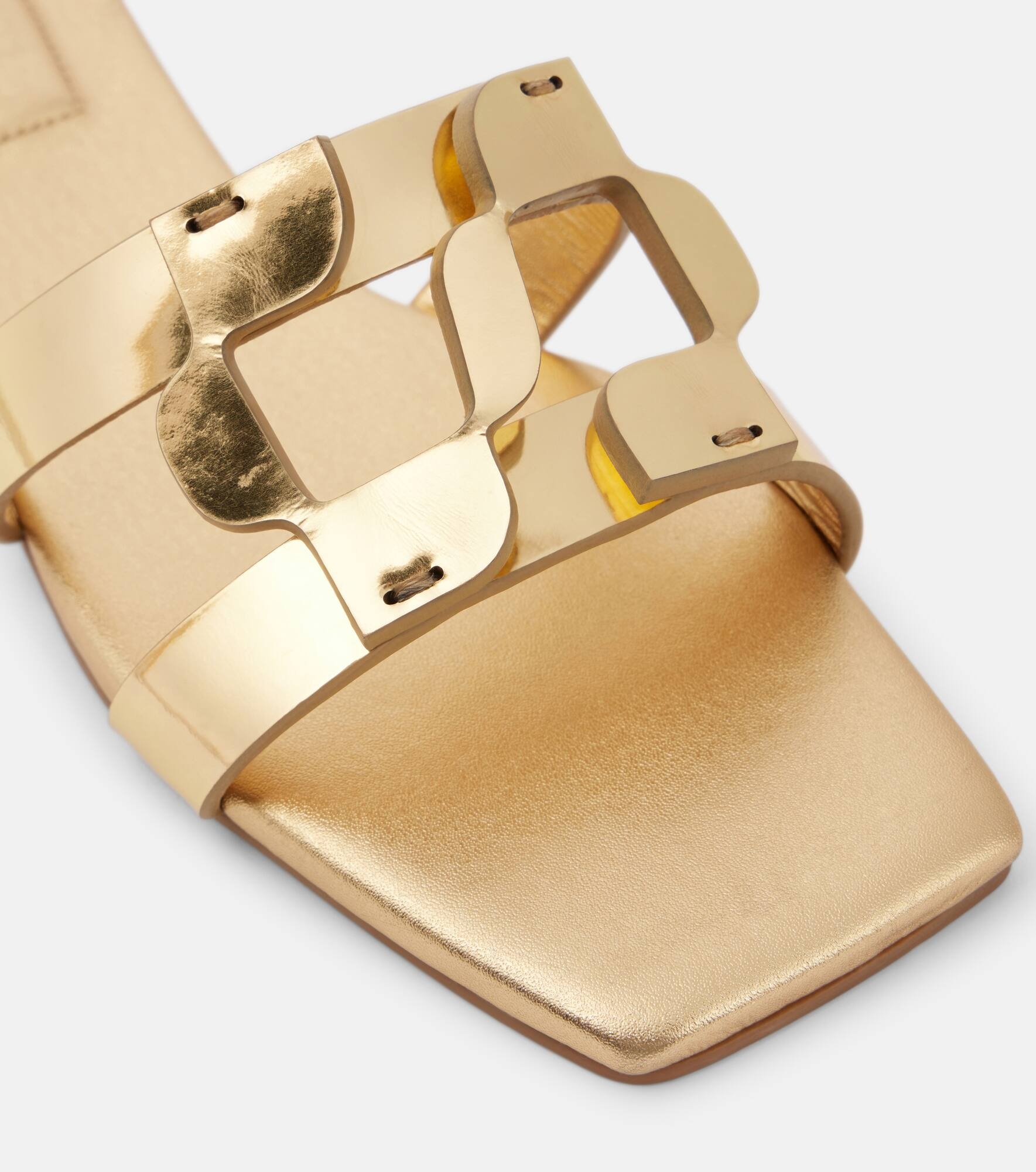 Logo metallic leather slides - 5