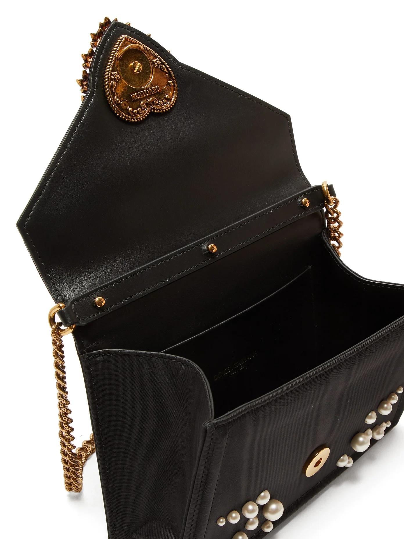 Devotion faux pearl-embellished moire bag - 5