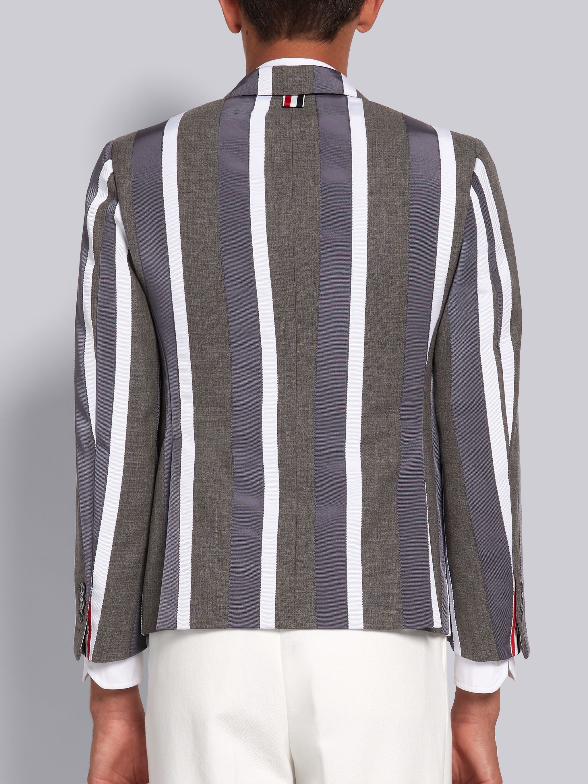 Medium Grey Wool Applied Grosgrain Repp Stripe Classic Jacket - 3