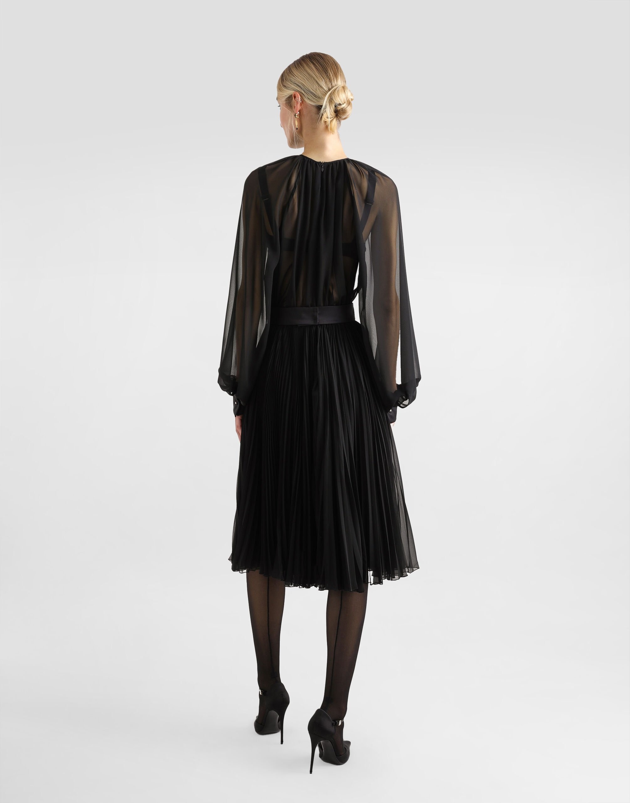 Calf-length babydoll dress with pleated skirt - 3
