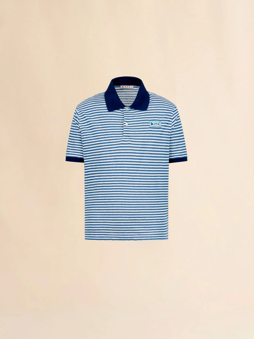 BLUE STRIPED LINEN BLEND POLO SHIRT - 1