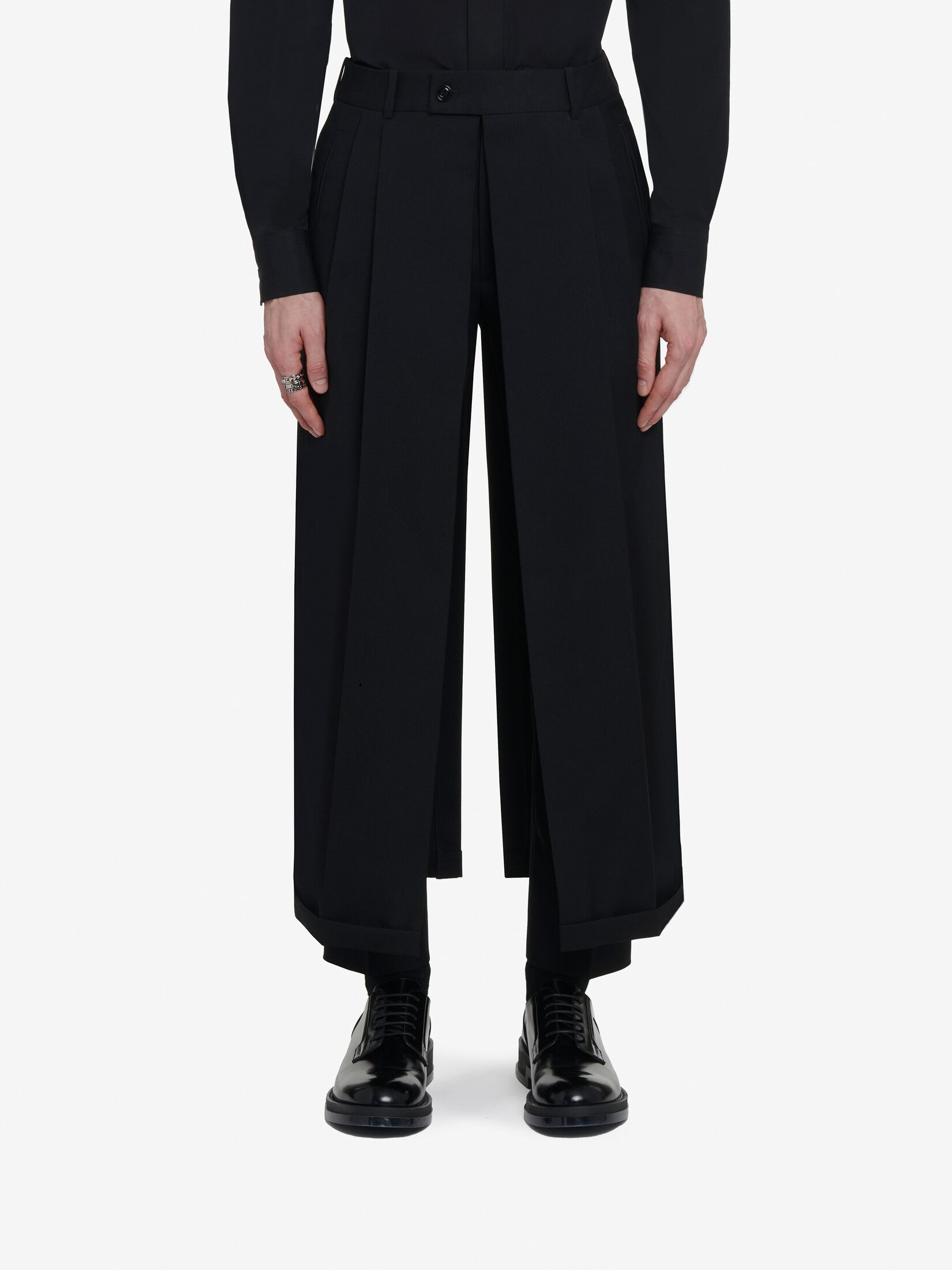 Men's Slashed Tailored Trousers in Black - 5