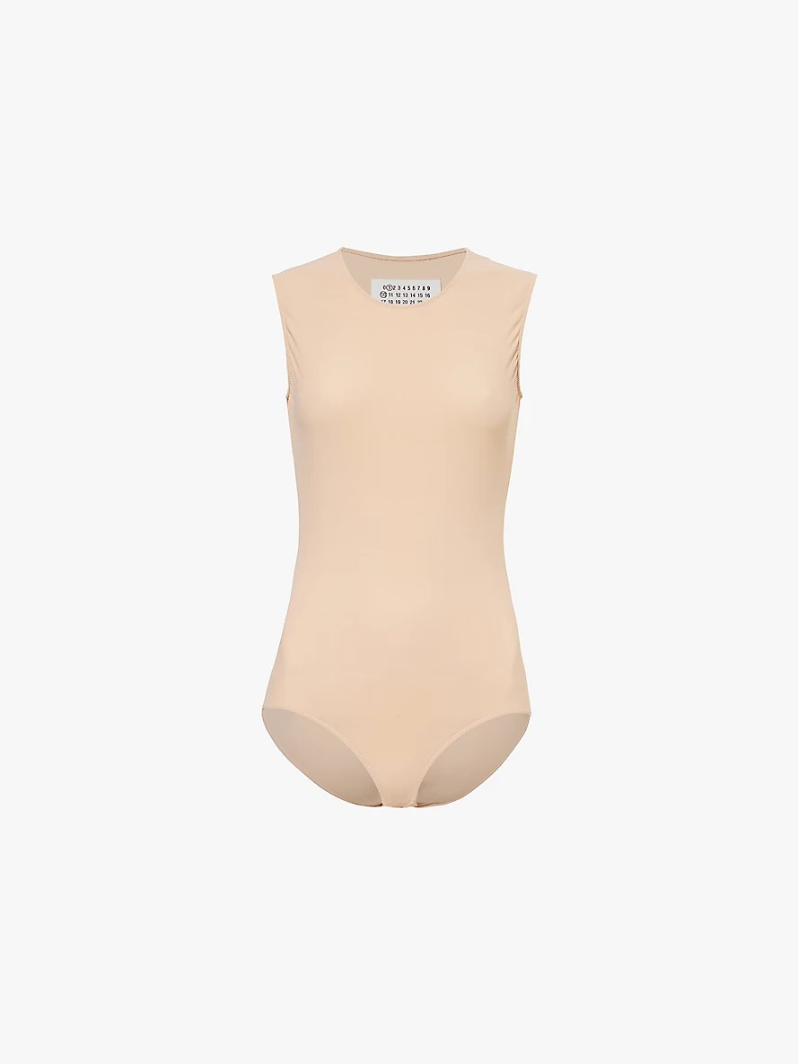 Round-neck short-sleeve stretch-woven bodysuit - 1