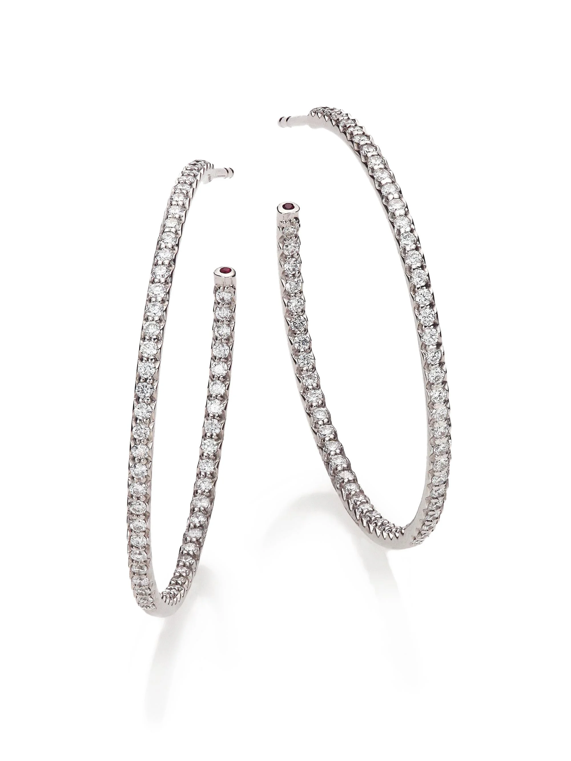 Women's Diamond & 18K White Gold Inside-Outside Hoop Earrings/1.4" - White Gold - 1