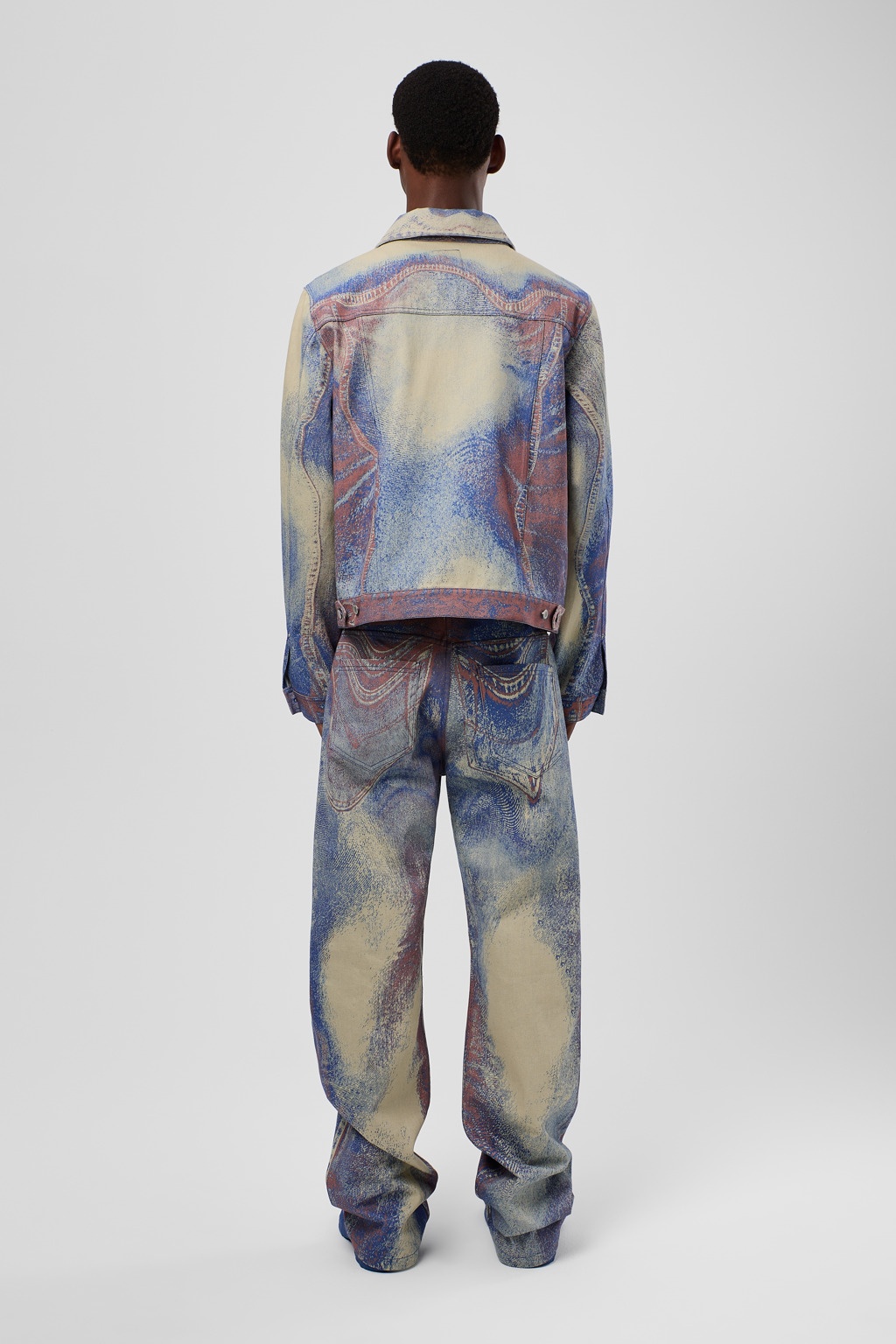 Blue-Beige-Red Denim Jeans - 5
