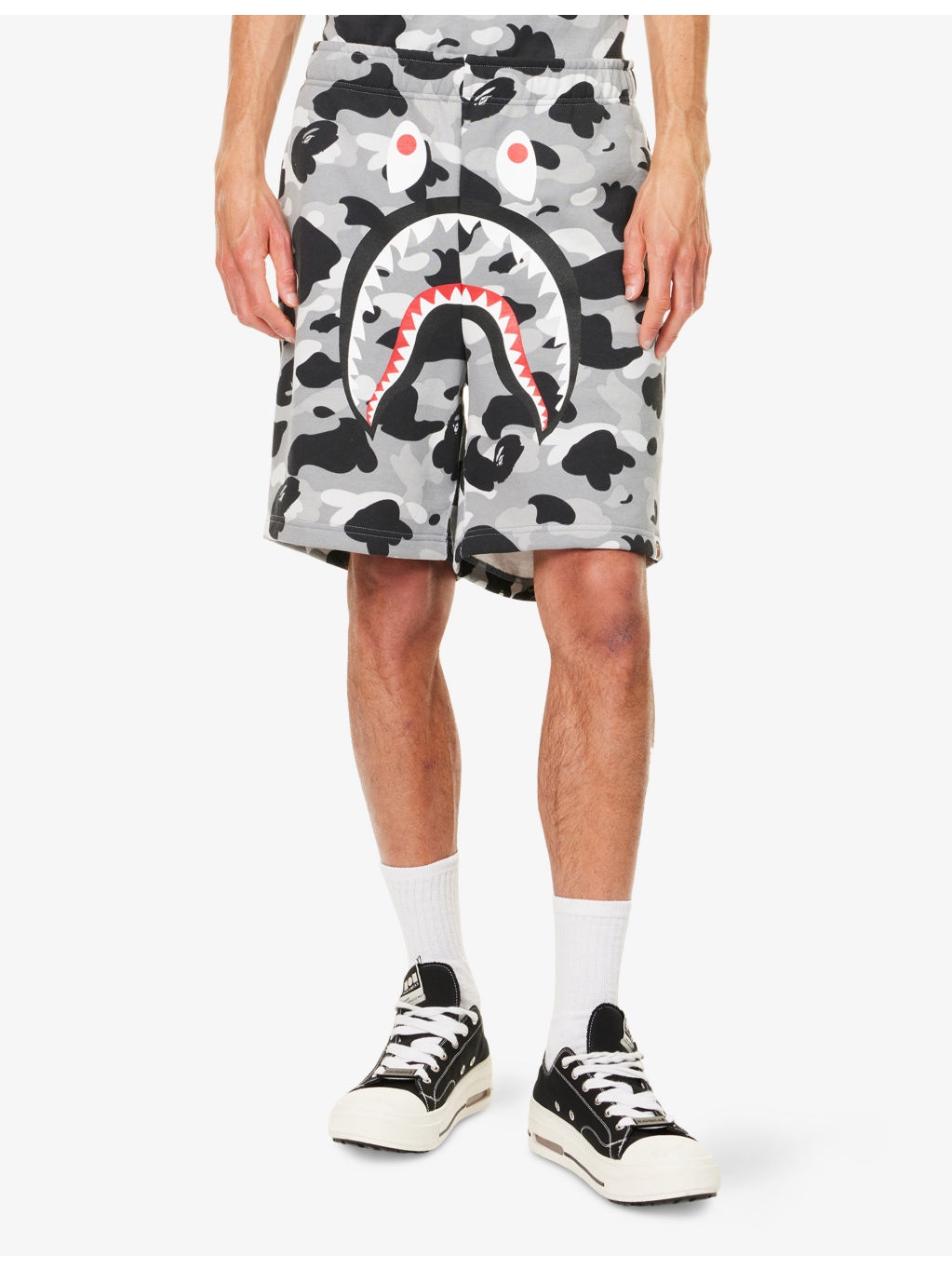 Camo Shark Printed Cotton Sweat Shorts - 3