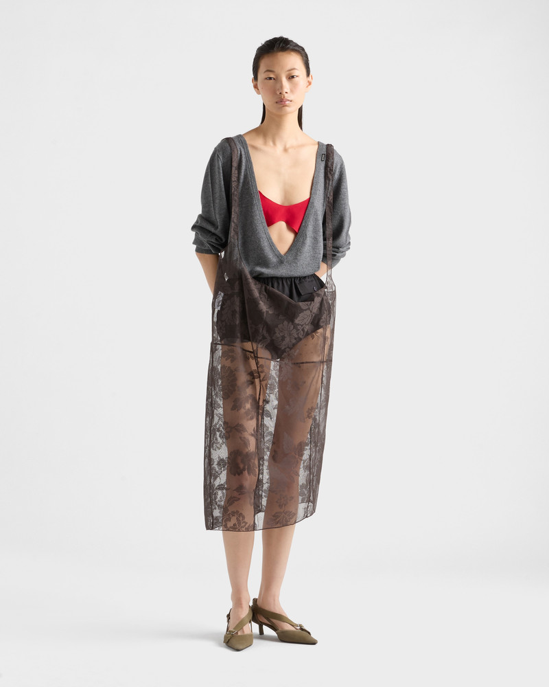 Prada Chantilly lace midi-skirt with suspender straps outlook