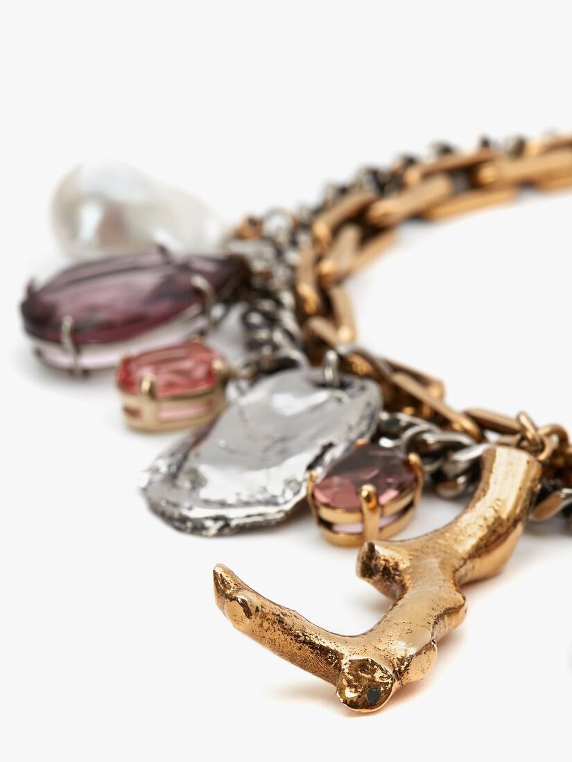 Coral Charm Chain Choker in Antique Gold - 3