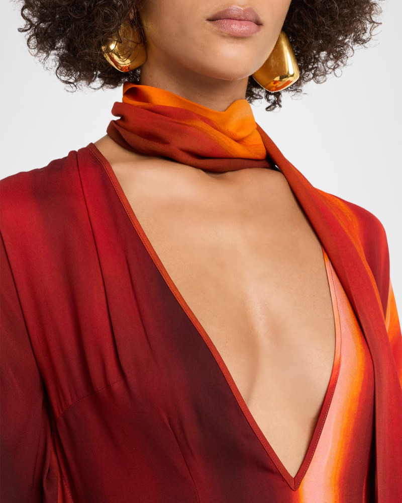 Plunging Neck-Scarf Dolman-Sleeve Caftan Gown 5