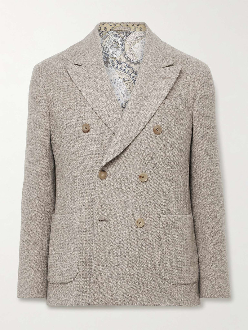 Slim-Fit Double-Breasted Textured-Wool and Cashmere-Blend Blazer - 1