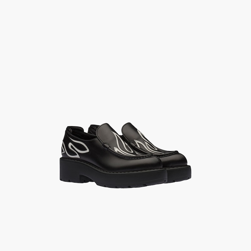 Miu Miu Decorated leather loafers outlook