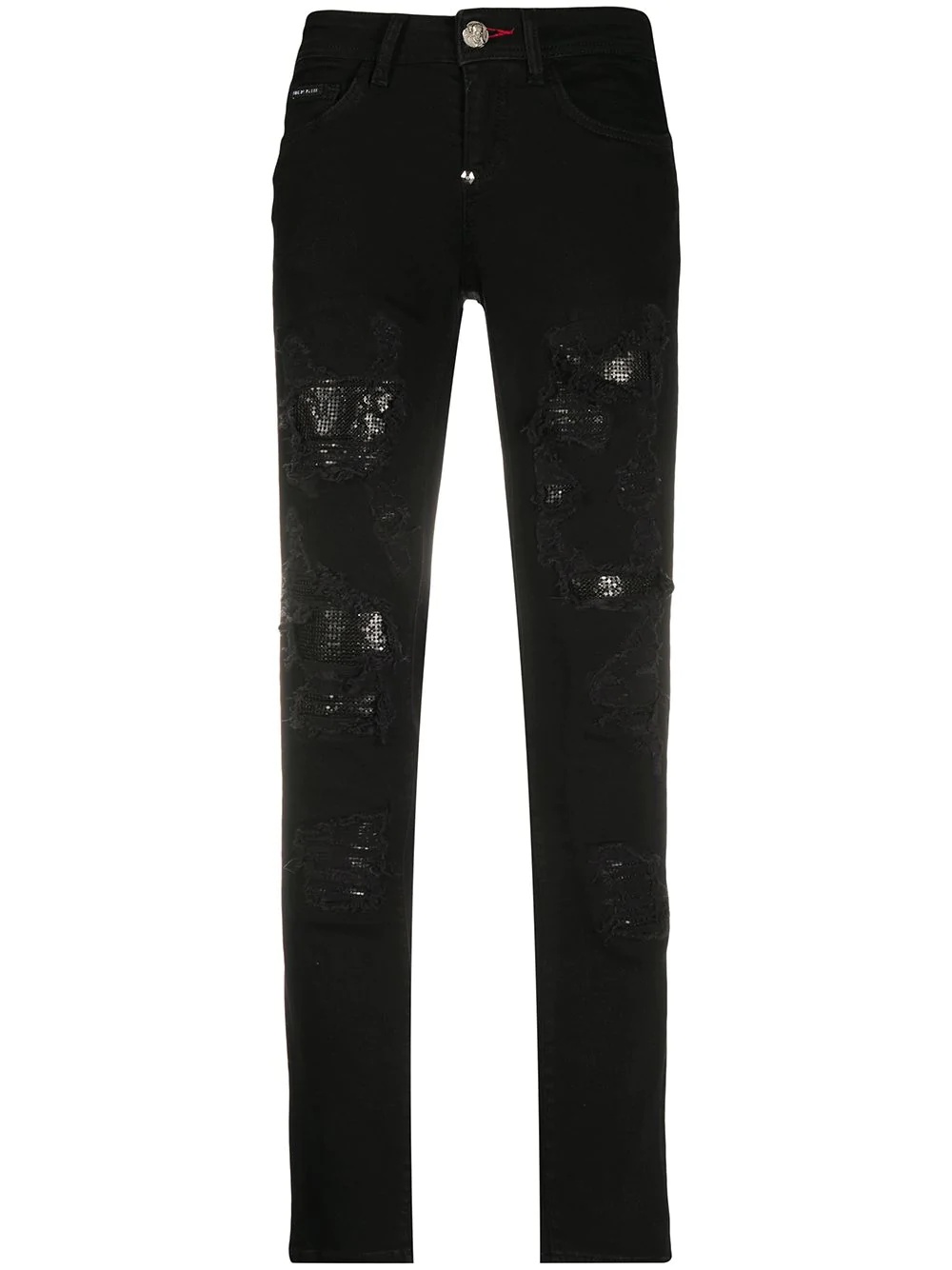 distressed-effect embellished jeans - 1