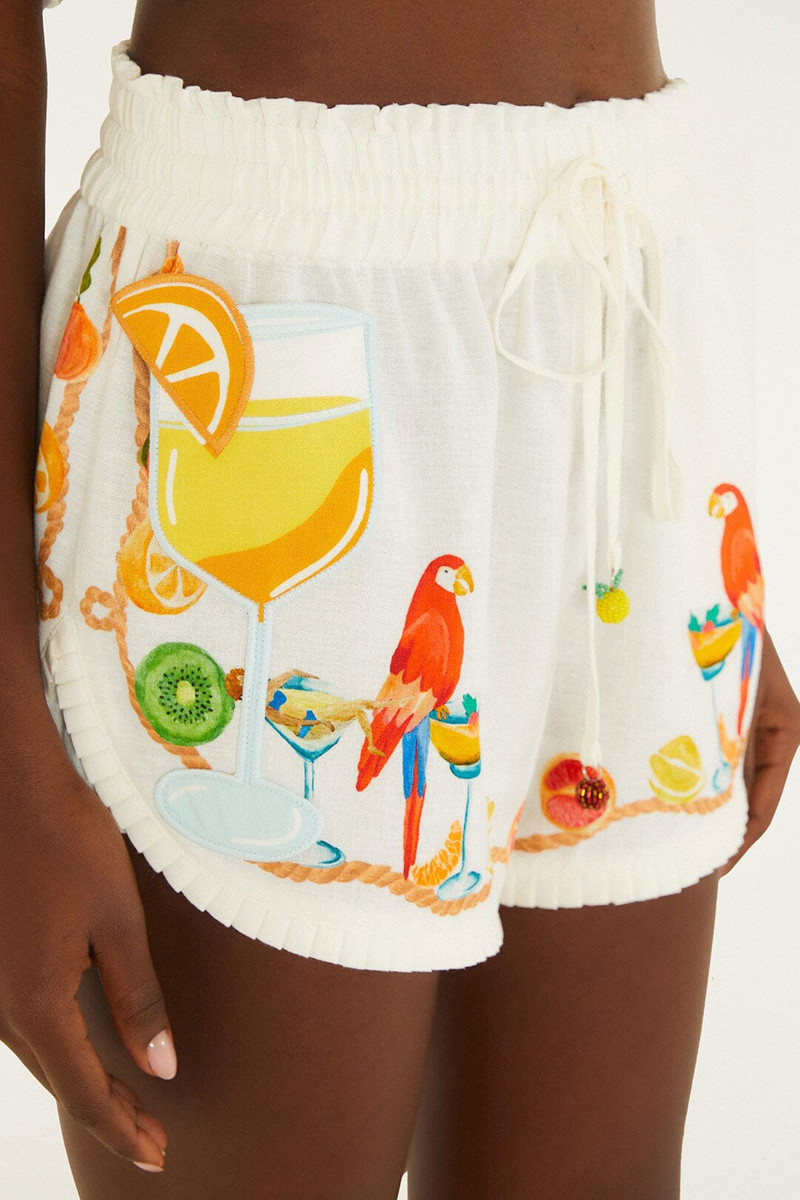 FARM RIO Off-White Biricutico Scarf Embroidered Drawstring Shorts outlook