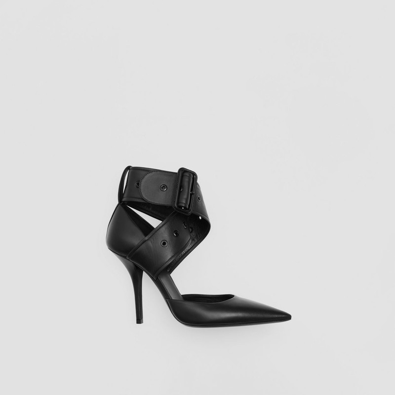 Buckled Strap Leather Point-toe Pumps 6