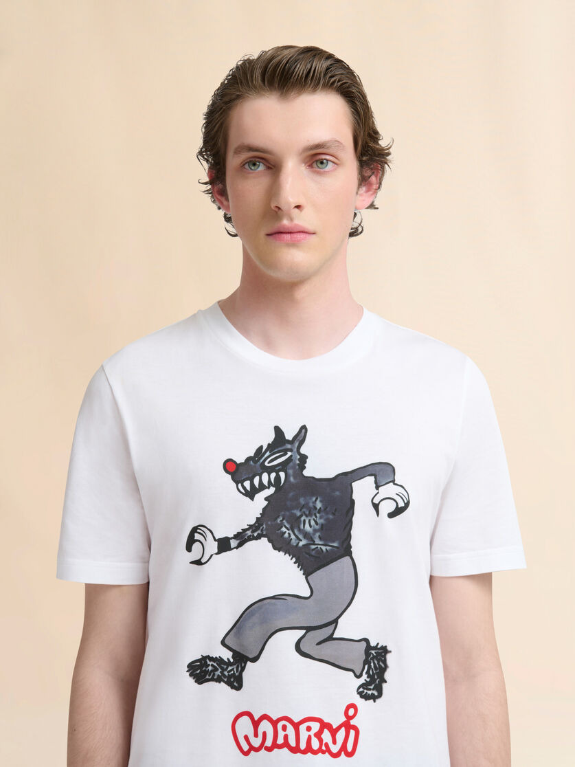 WHITE COTTON T-SHIRT WITH WOLF PRINT - 4