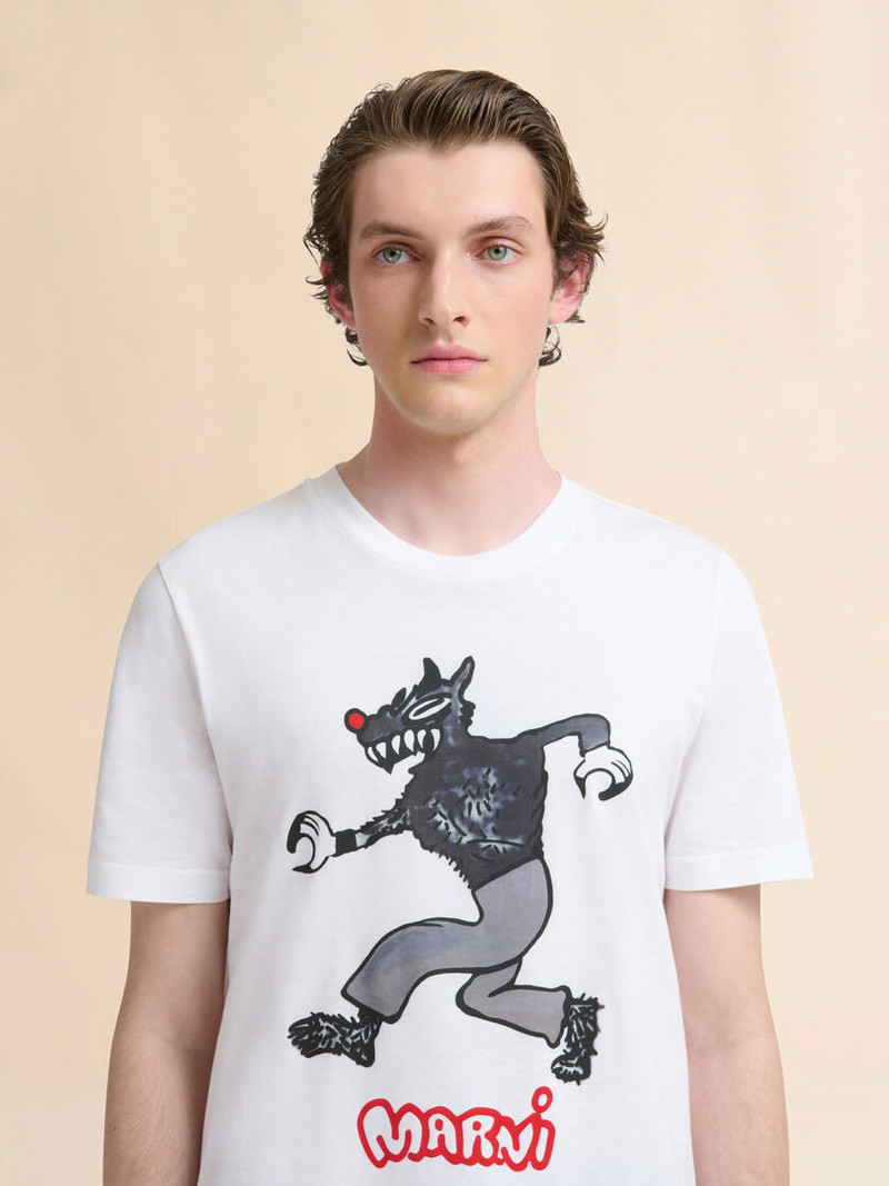 WHITE COTTON T-SHIRT WITH WOLF PRINT 4