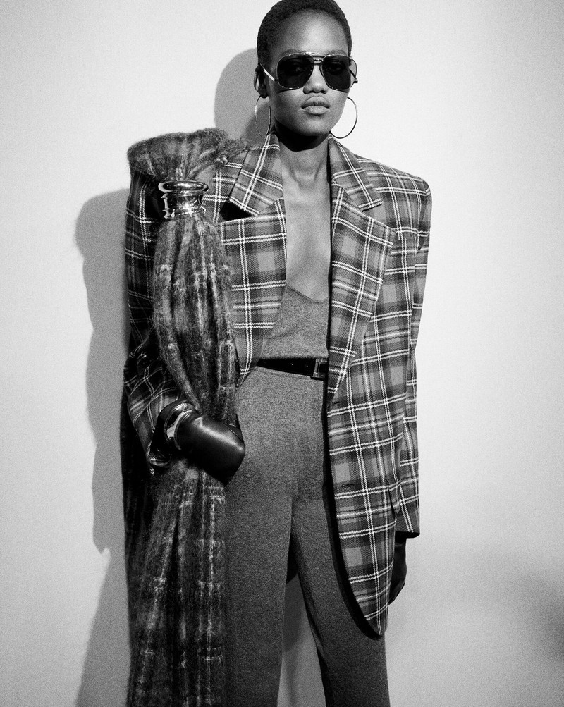 SAINT LAURENT oversized jacket in tartan wool outlook