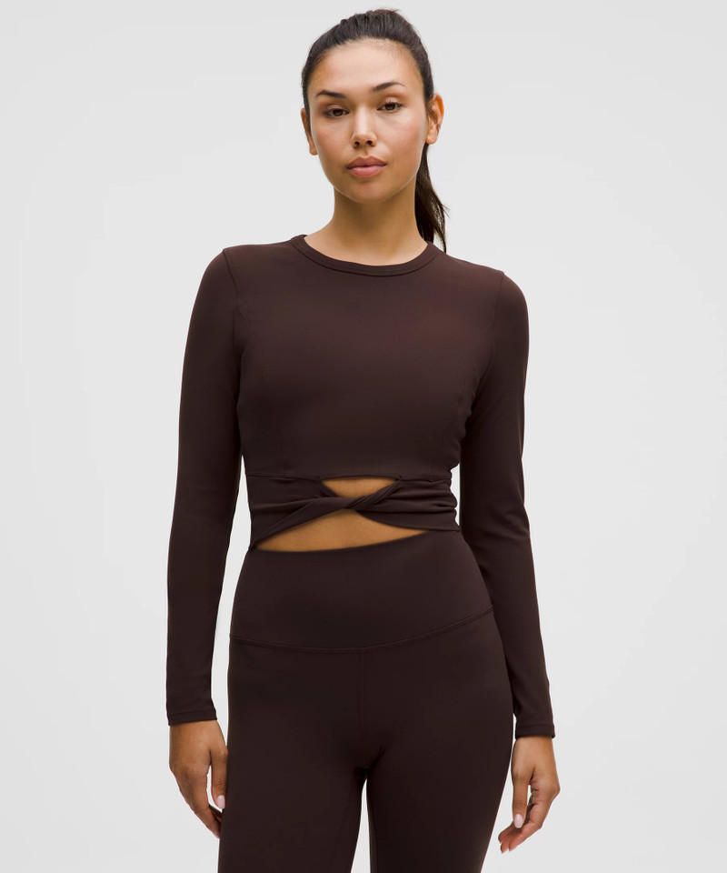 Cropped Nulu Twist-Hem Long-Sleeve Shirt 1