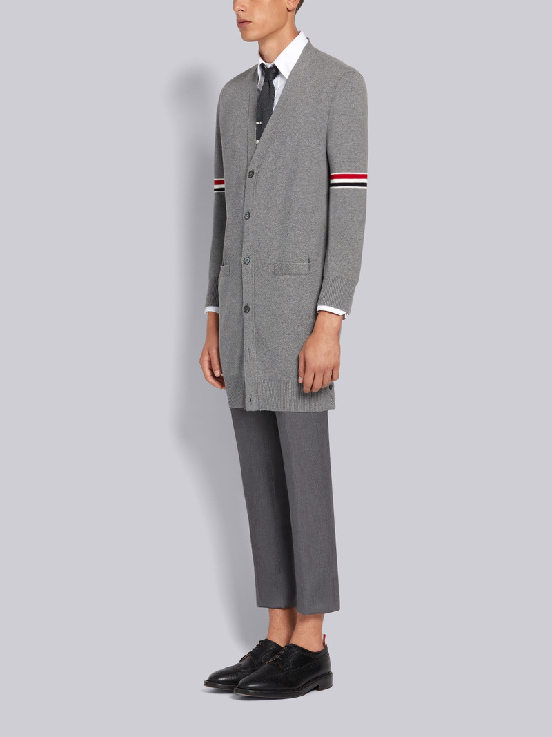Thom Browne Light Grey Cotton Milano Stitch Stripe Armband Long V-neck Cardigan outlook