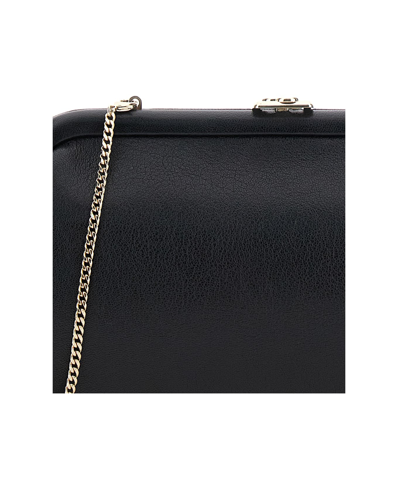 'skylar' Black Clutch With Chain-link Shoulder Strap And Kiss-lock Closure With Logo Plaque In Leath - 3