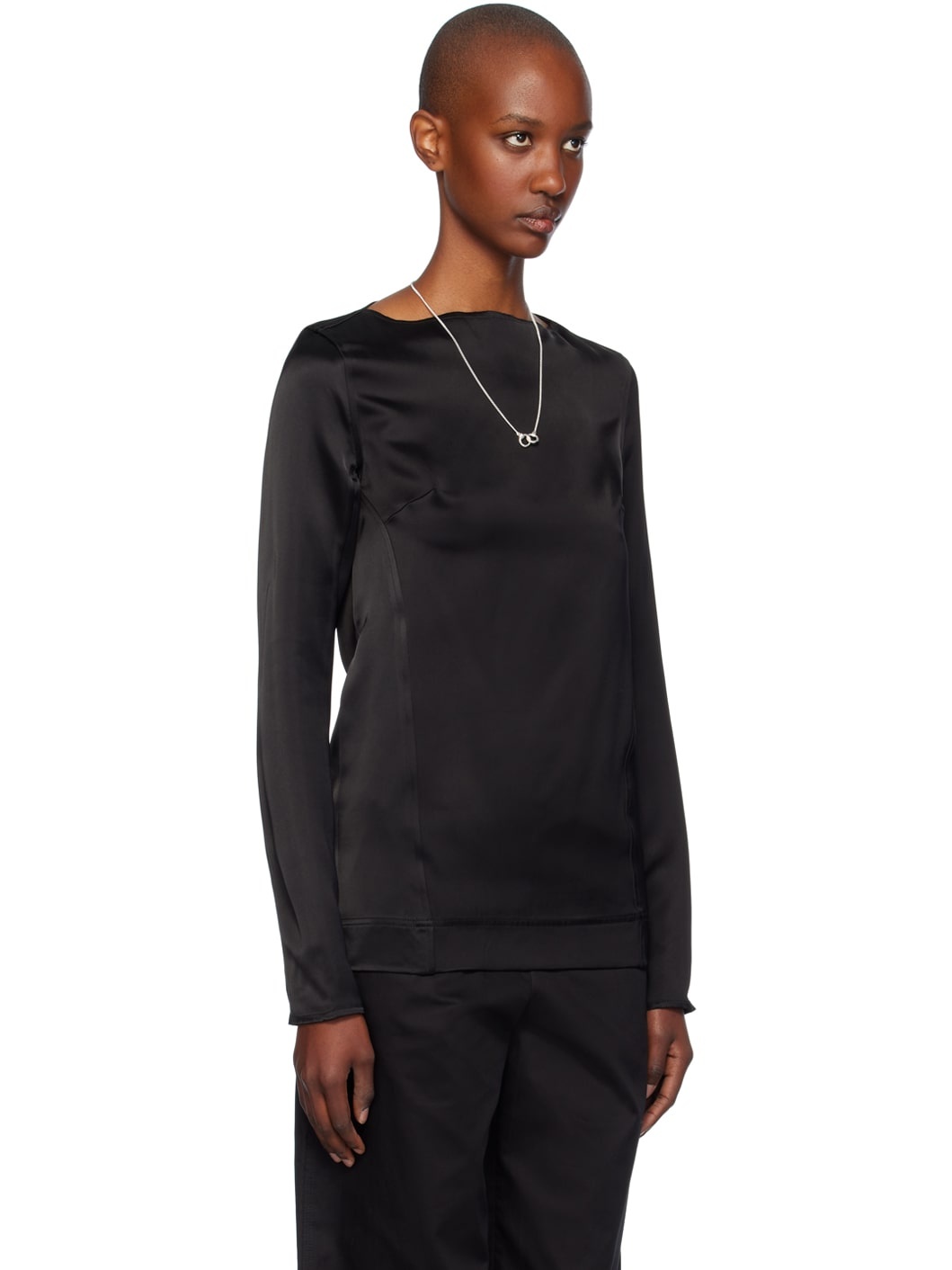 Black Long Sleeve Satin T-shirt - 2
