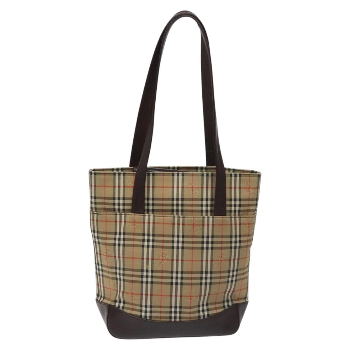 Burberry Nova Check Tote Bag Canvas Leather Beige Brown Gold - 3