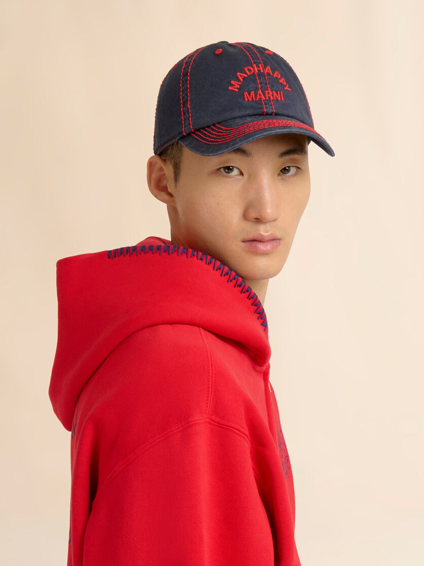 MARNI + MADHAPPY DEEP BLUE COTTON DAD HAT WITH ARCH LOGO PRINT - 4