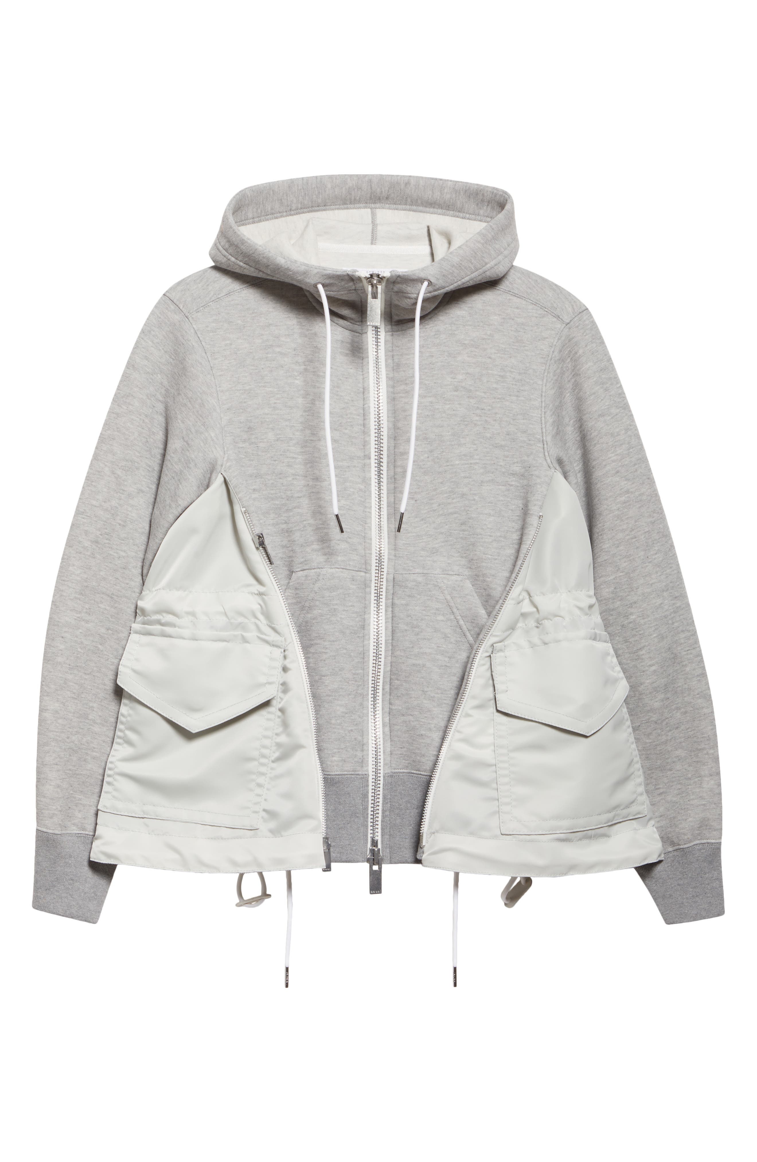 Sacai Sponge Sweat x Nylon Twill Hoodie in Light Gray/Light Gray 381 at Nordstrom - 6