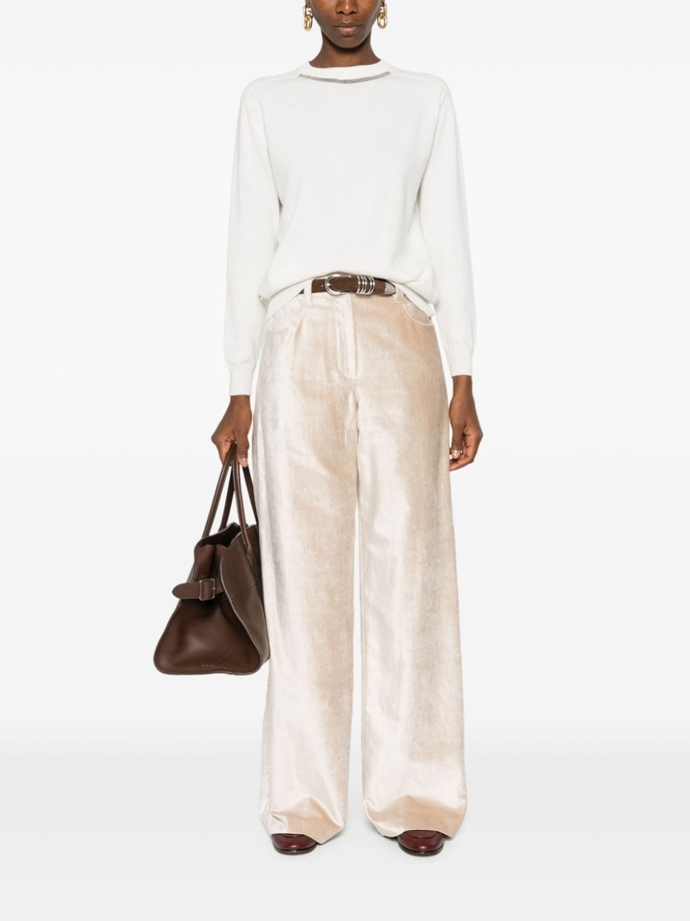 wide-leg velvet trousers - 2